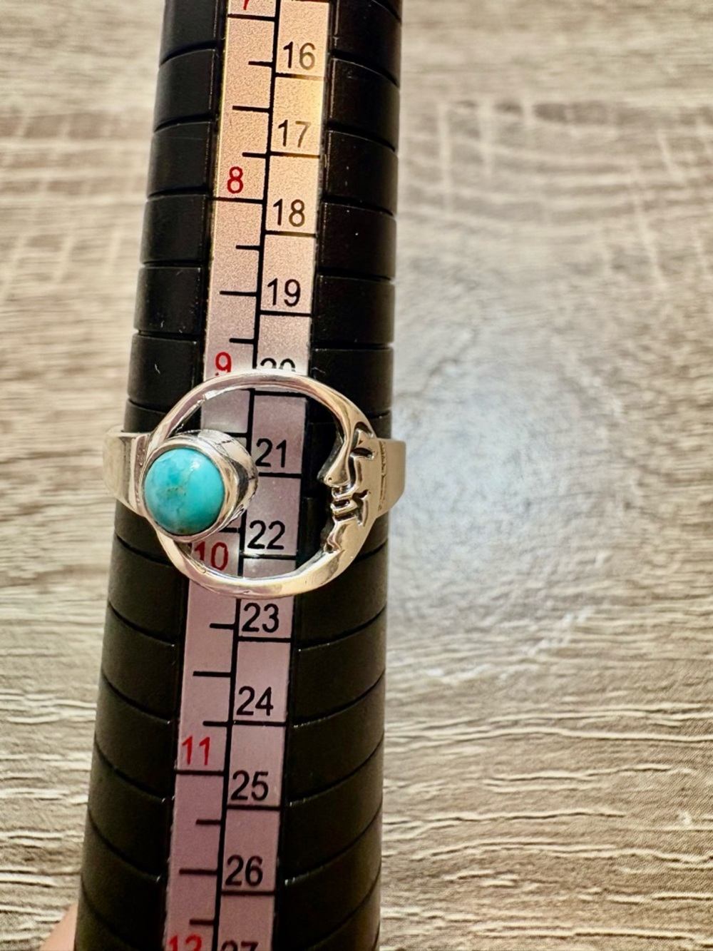 Sterling Silver Turquoise Moon Ring - Size 9.5